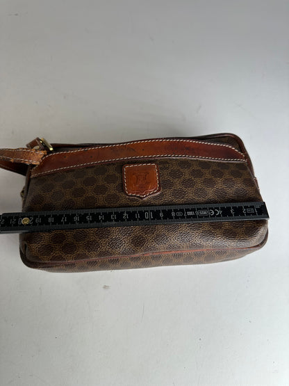 Vintage Celine Paris Triomphe Monogram Leather Clutch Brown