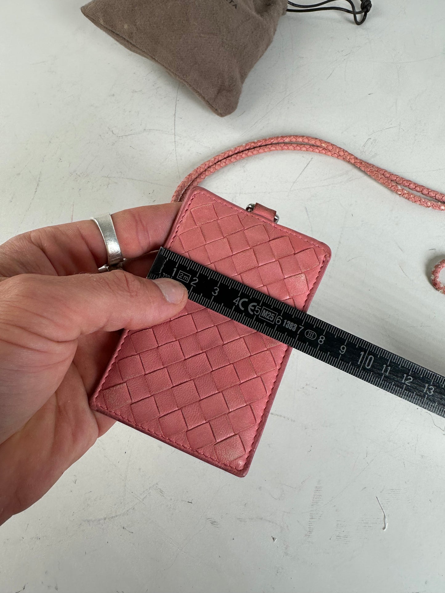 Vintage Bottega Veneta Woven Nappa Card Holder Pink Silver