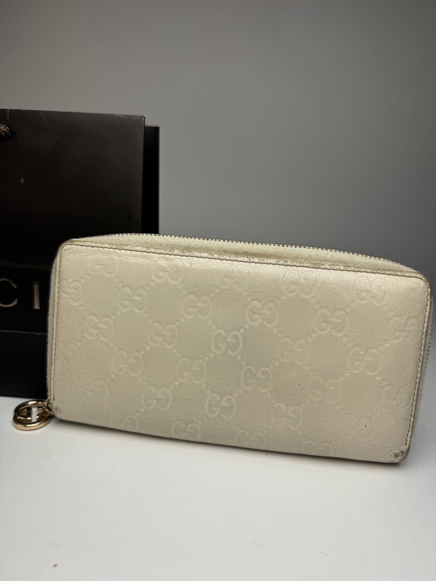 Vintage Gucci Leather Monogram Wallet white