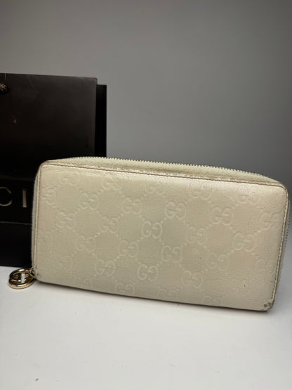 Vintage Gucci Leather Monogram Wallet white