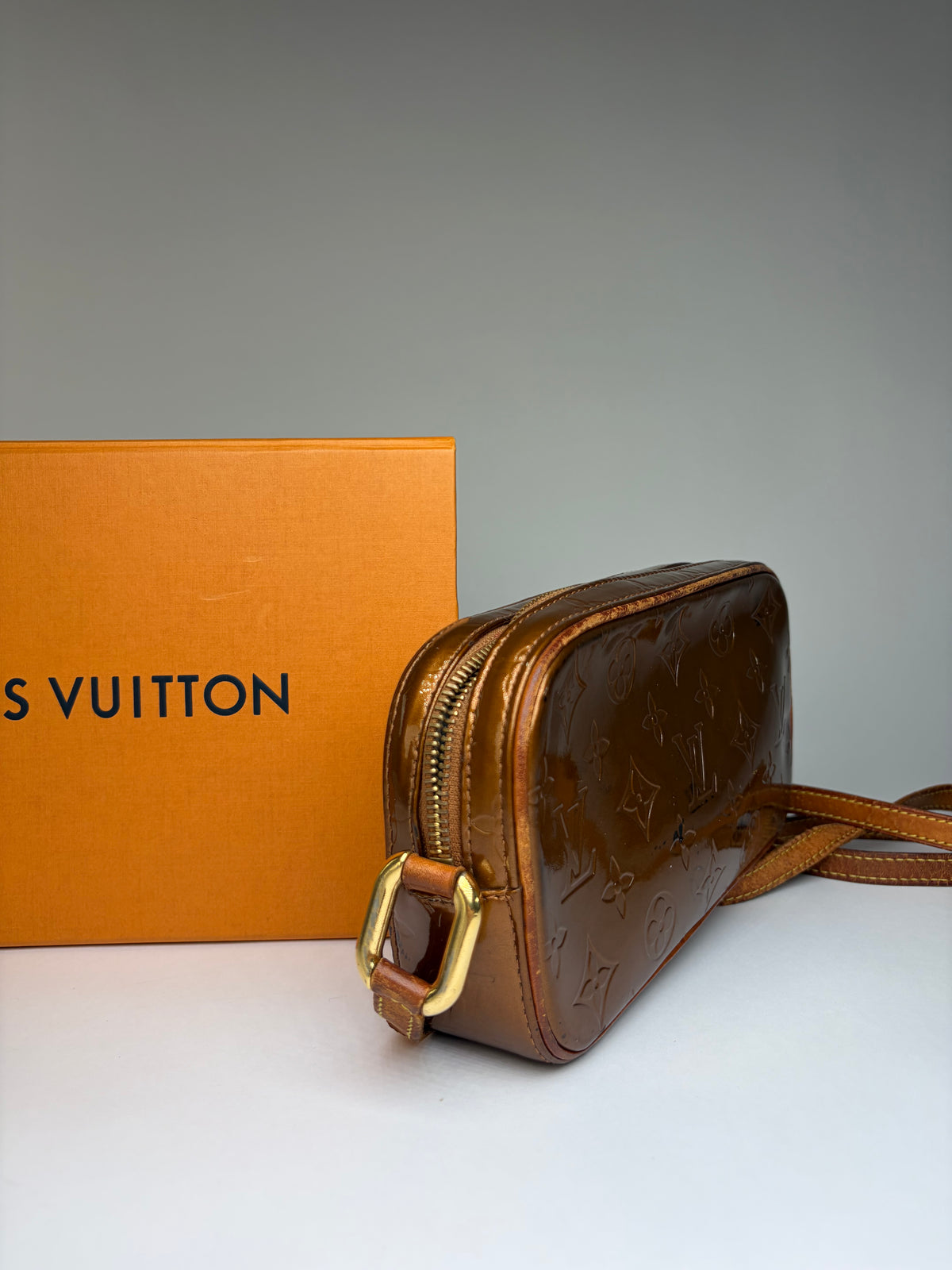 Vintage Louis Vuitton Monogram Vernis Patent Crossbody Bag Late 1990s Brown