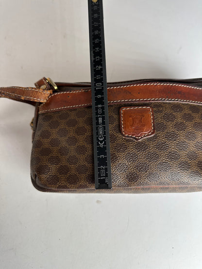 Vintage Celine Paris Triomphe Monogram Leather Clutch Brown