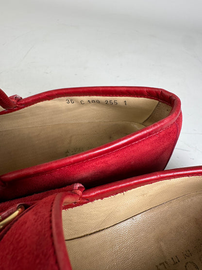 Vintage Gucci Suede Loafers Red Gold EU36