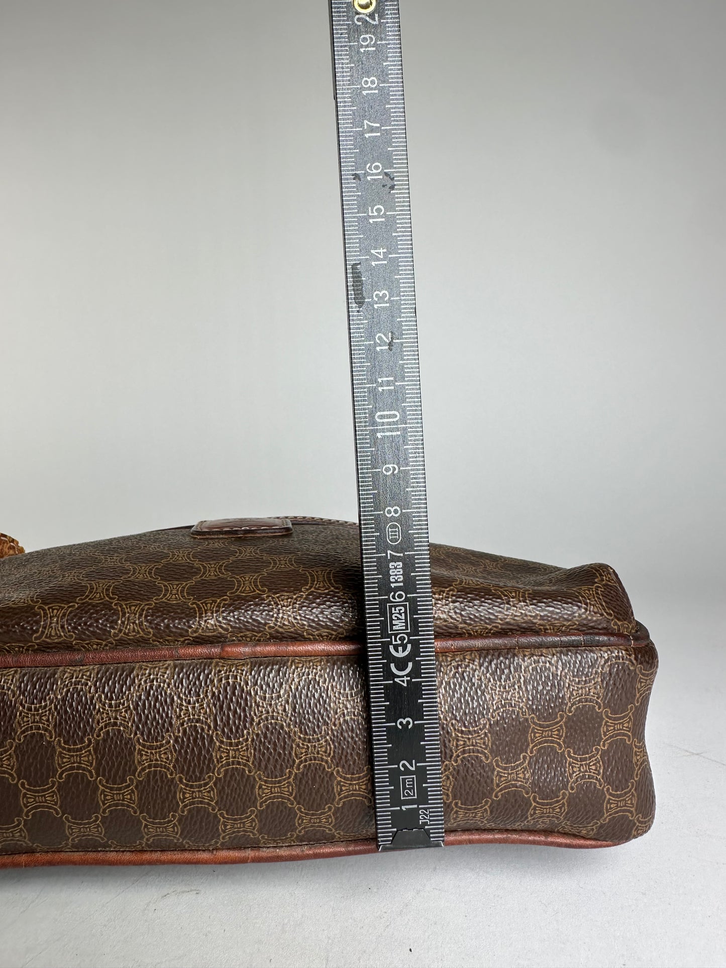 Vintage Celine Paris Triomphe Monogram Leather Clutch Brown