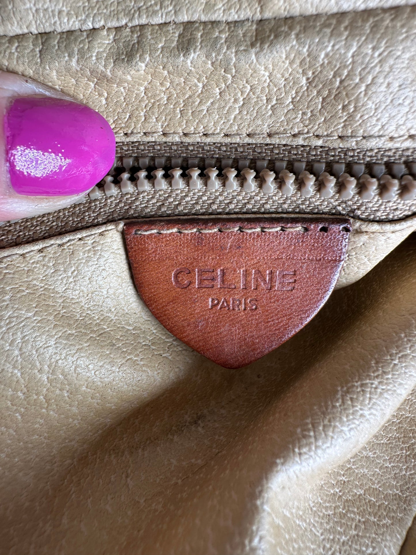 Vintage Celine Paris Triomphe Monogram Leather Clutch Brown