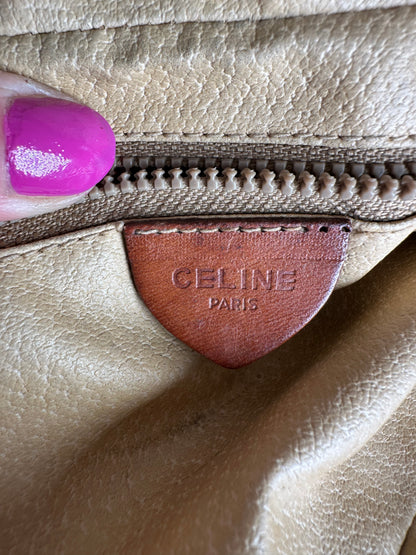 Vintage Celine Paris Triomphe Monogram Leather Clutch Brown