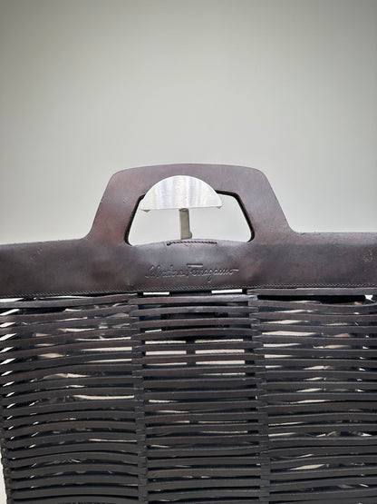 Vintage Ferragamo Woven Plastic Leather Tote Black Silver