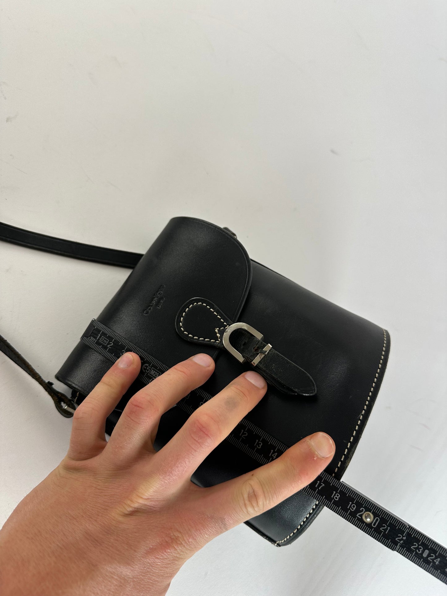 Vintage Courreges Paris Leather Crossbody Flap Bag Black