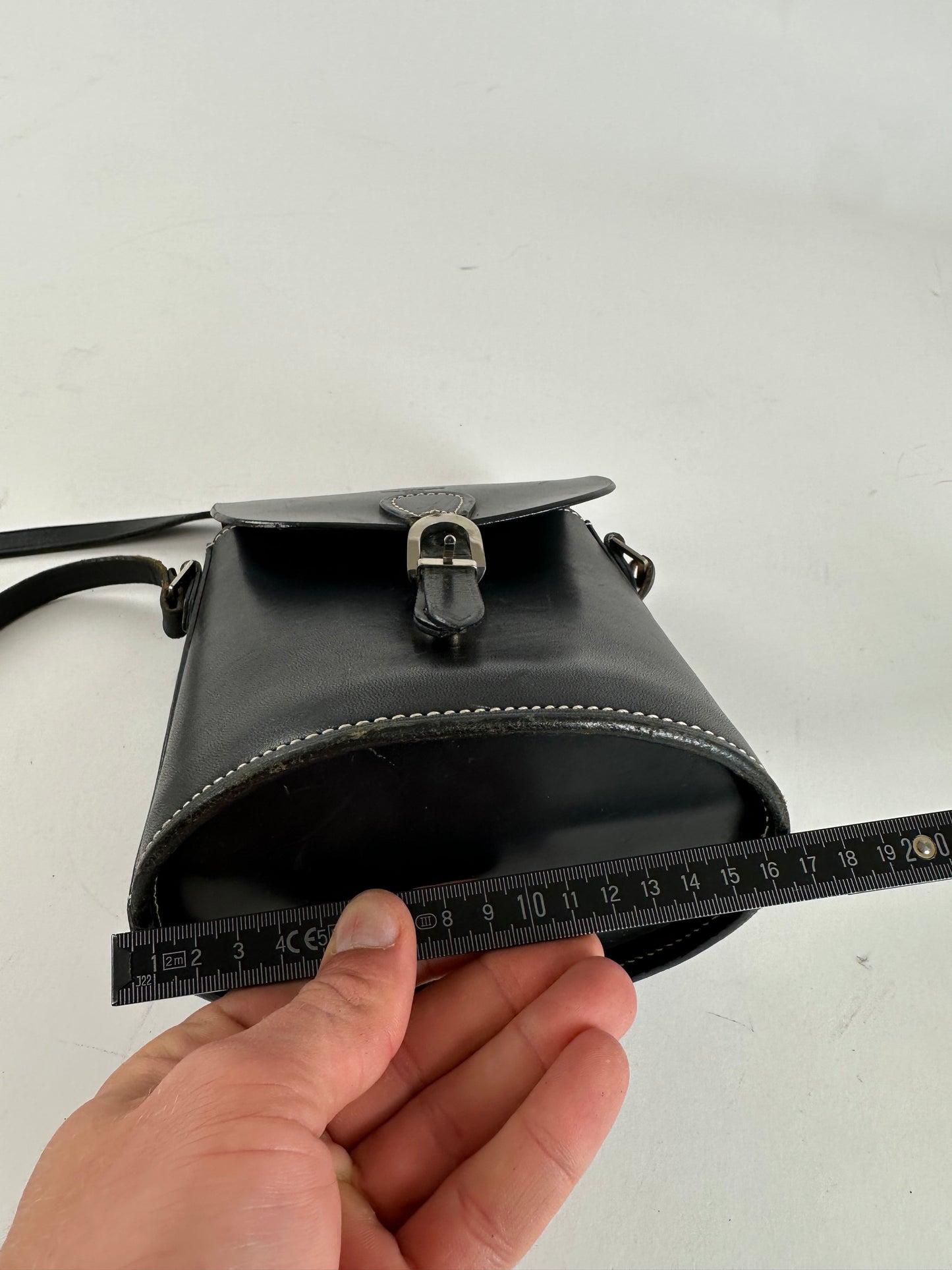Vintage Courreges Paris Leather Crossbody Flap Bag Black