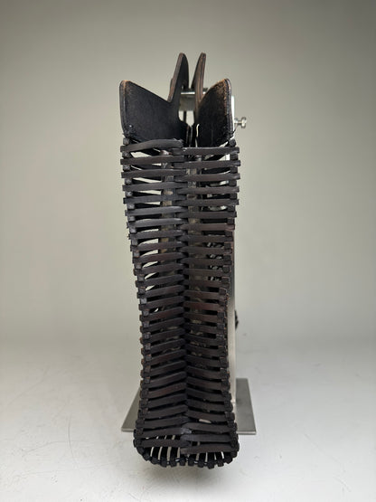Vintage Ferragamo Woven Plastic Leather Tote Black Silver