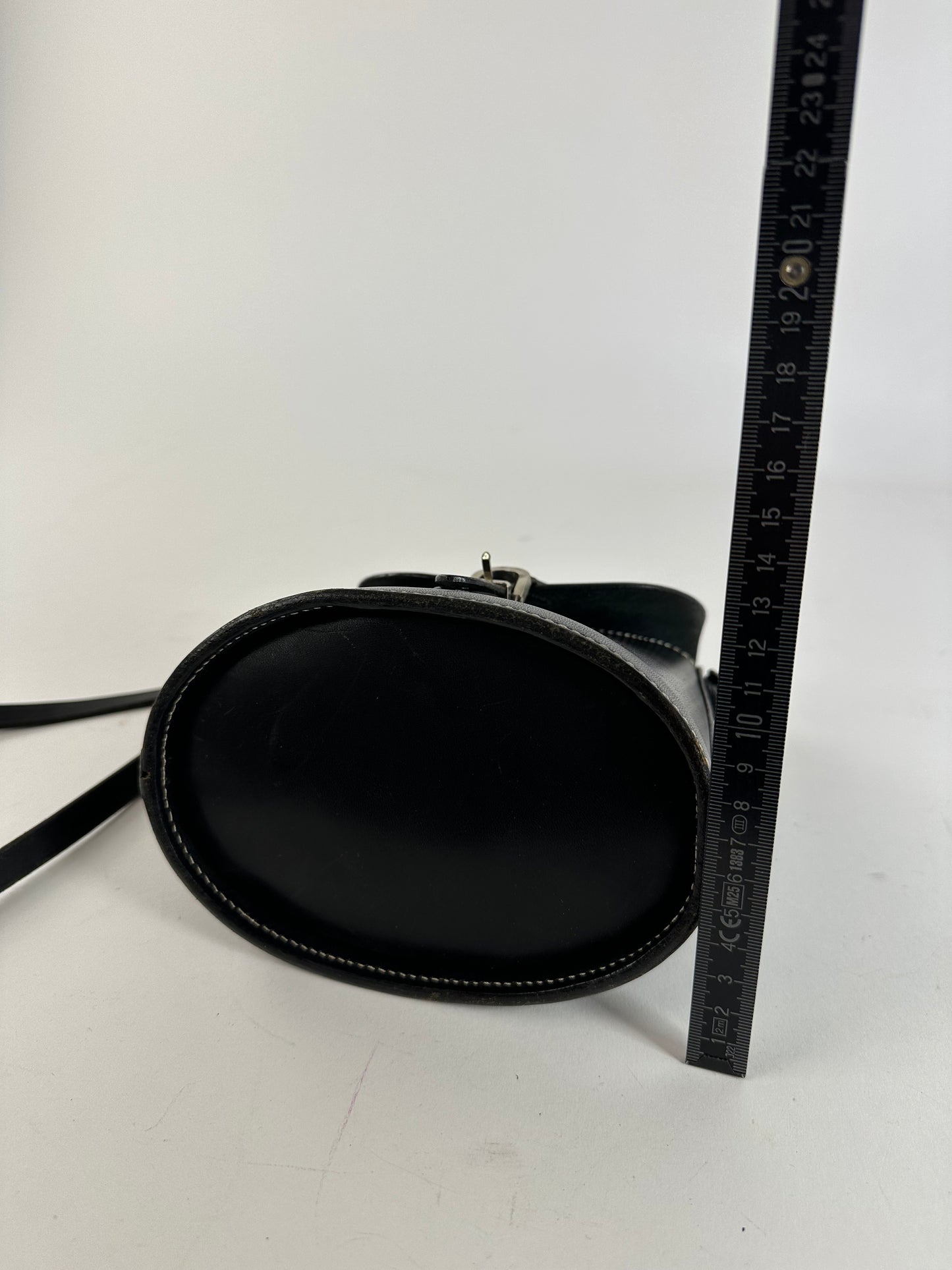 Vintage Courreges Paris Leather Crossbody Flap Bag Black