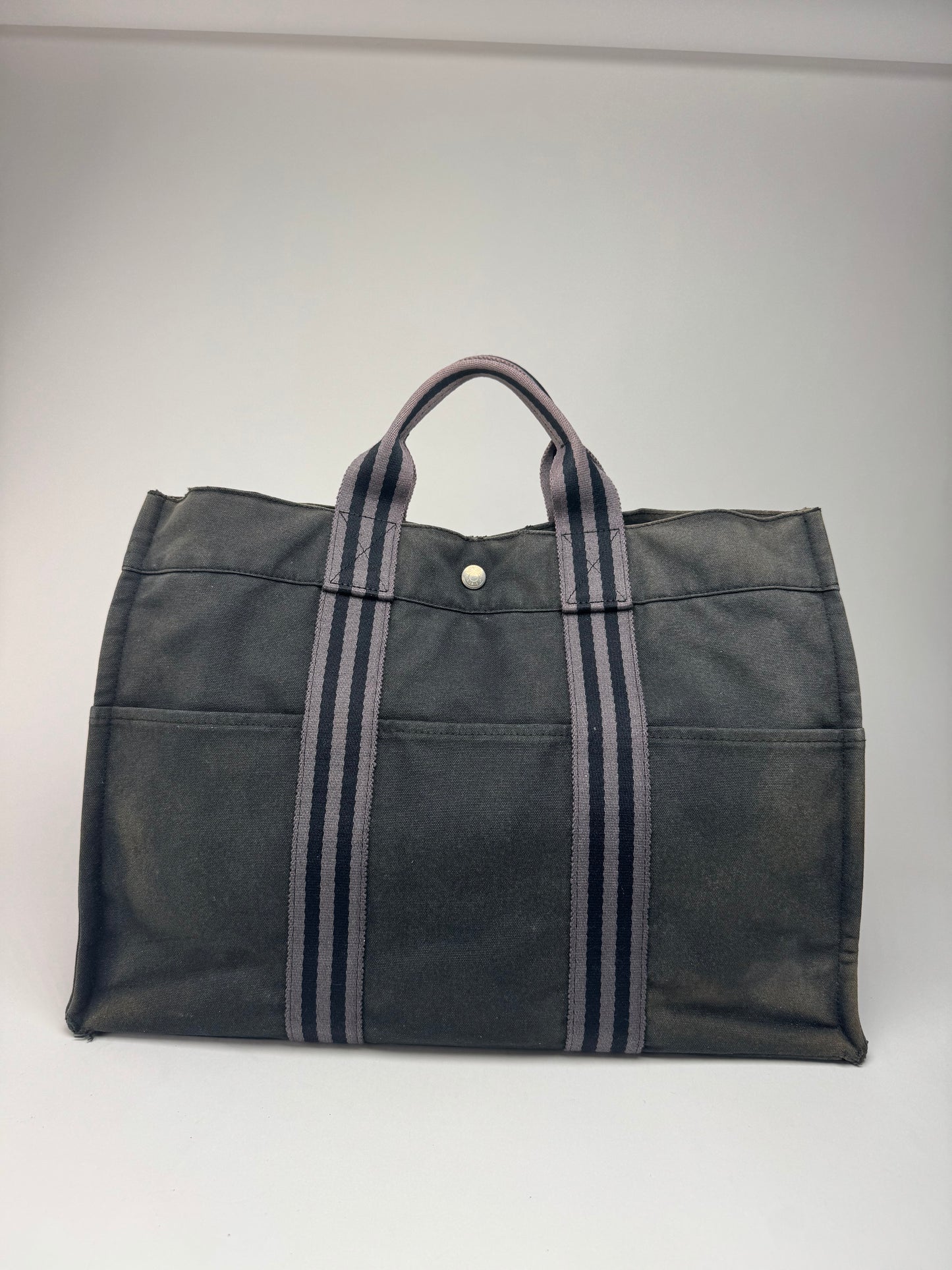 Vintage Hermes Canvas Tote Bag black Grey
