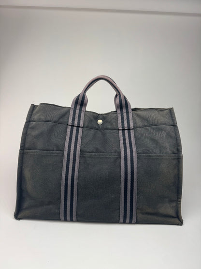 Vintage Hermes Canvas Tote Bag black Grey