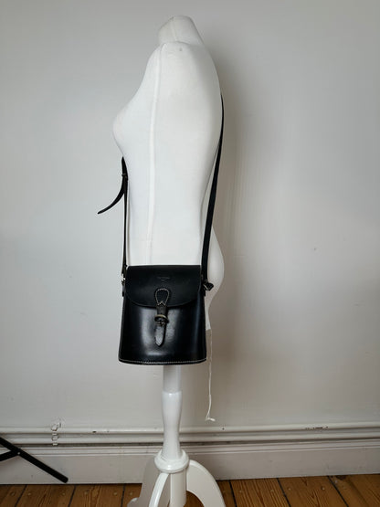 Vintage Courreges Paris Leather Crossbody Flap Bag Black