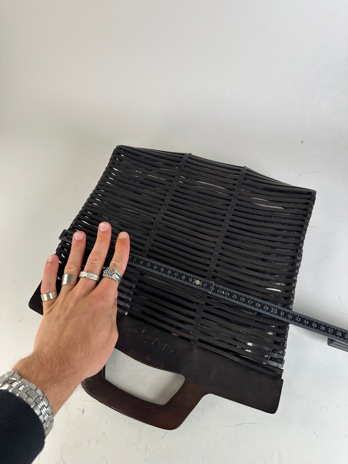 Vintage Ferragamo Woven Plastic Leather Tote Black Silver