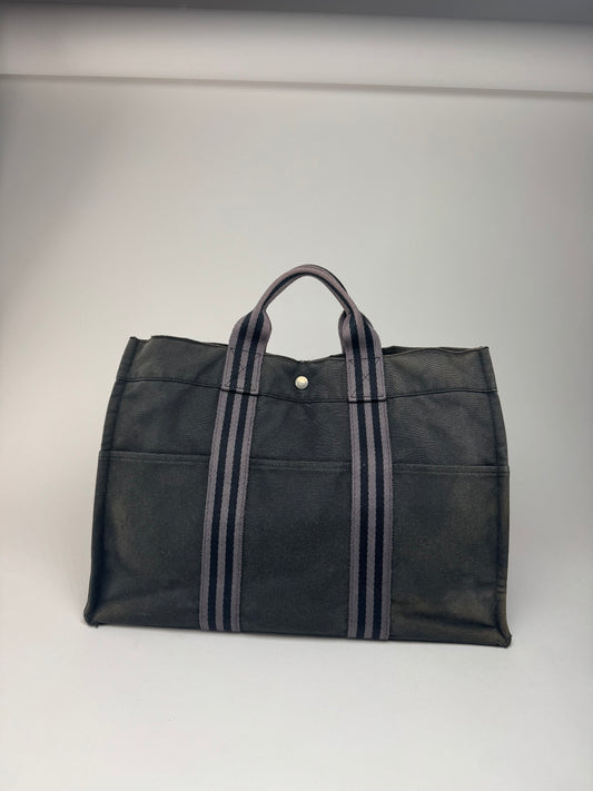 Vintage Hermes Canvas Tote Bag black Grey