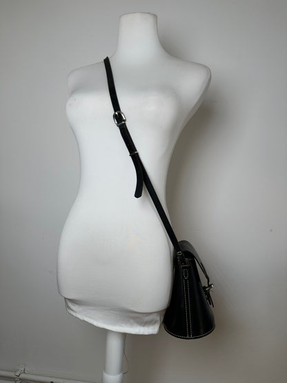 Vintage Courreges Paris Leather Crossbody Flap Bag Black