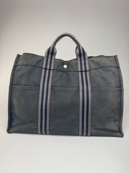 Vintage Hermes Canvas Tote Bag black Grey