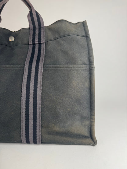 Vintage Hermes Canvas Tote Bag black Grey