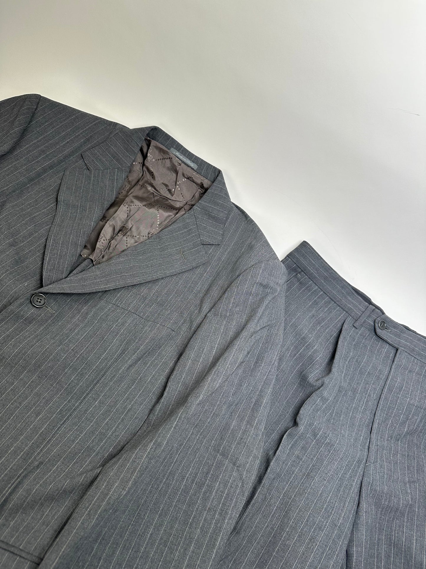 Vintage Mens Givenchy Pinstripe Wool Suit Grey M
