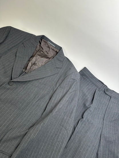 Vintage Mens Givenchy Pinstripe Wool Suit Grey M