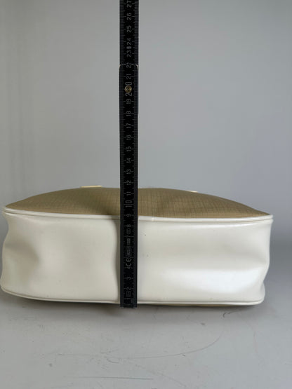 Vintage Courreges Canvas Leather Trim Handbag Beige White