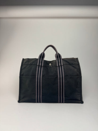 Vintage Hermes Canvas Tote Bag black Grey