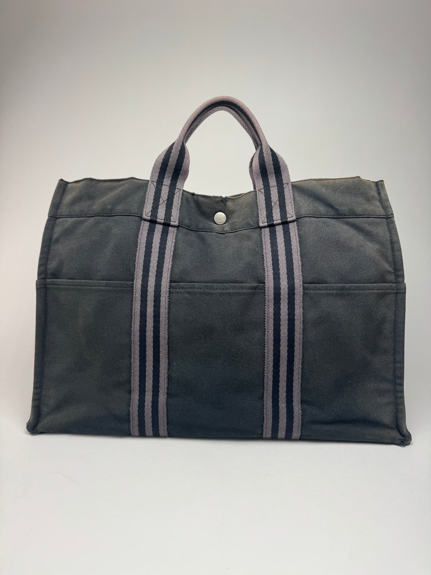 Vintage Hermes Canvas Tote Bag black Grey