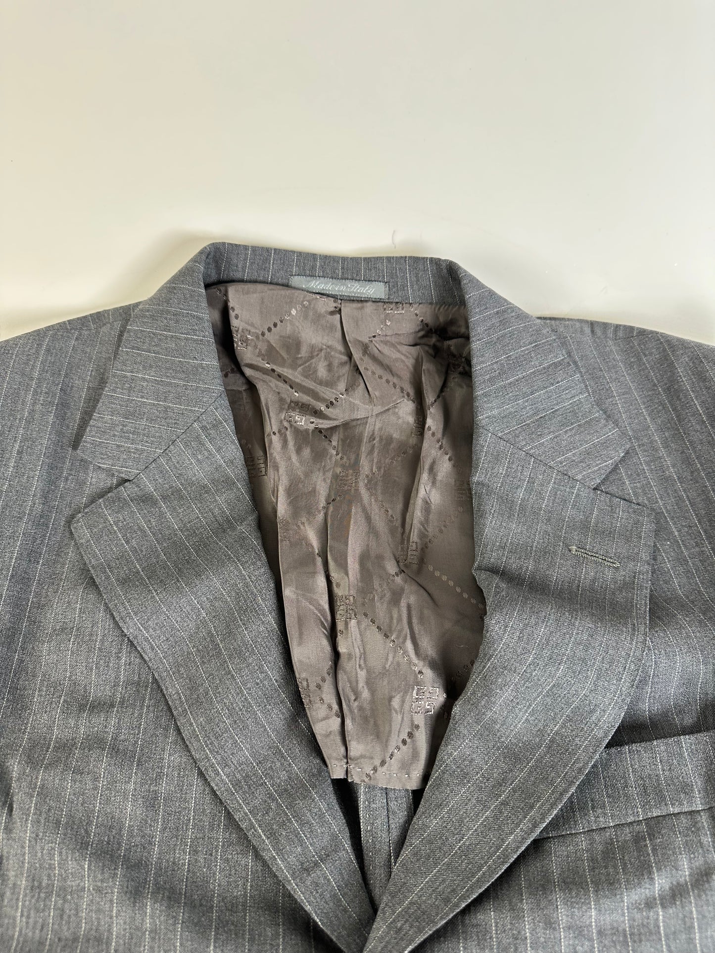 Vintage Mens Givenchy Pinstripe Wool Suit Grey M