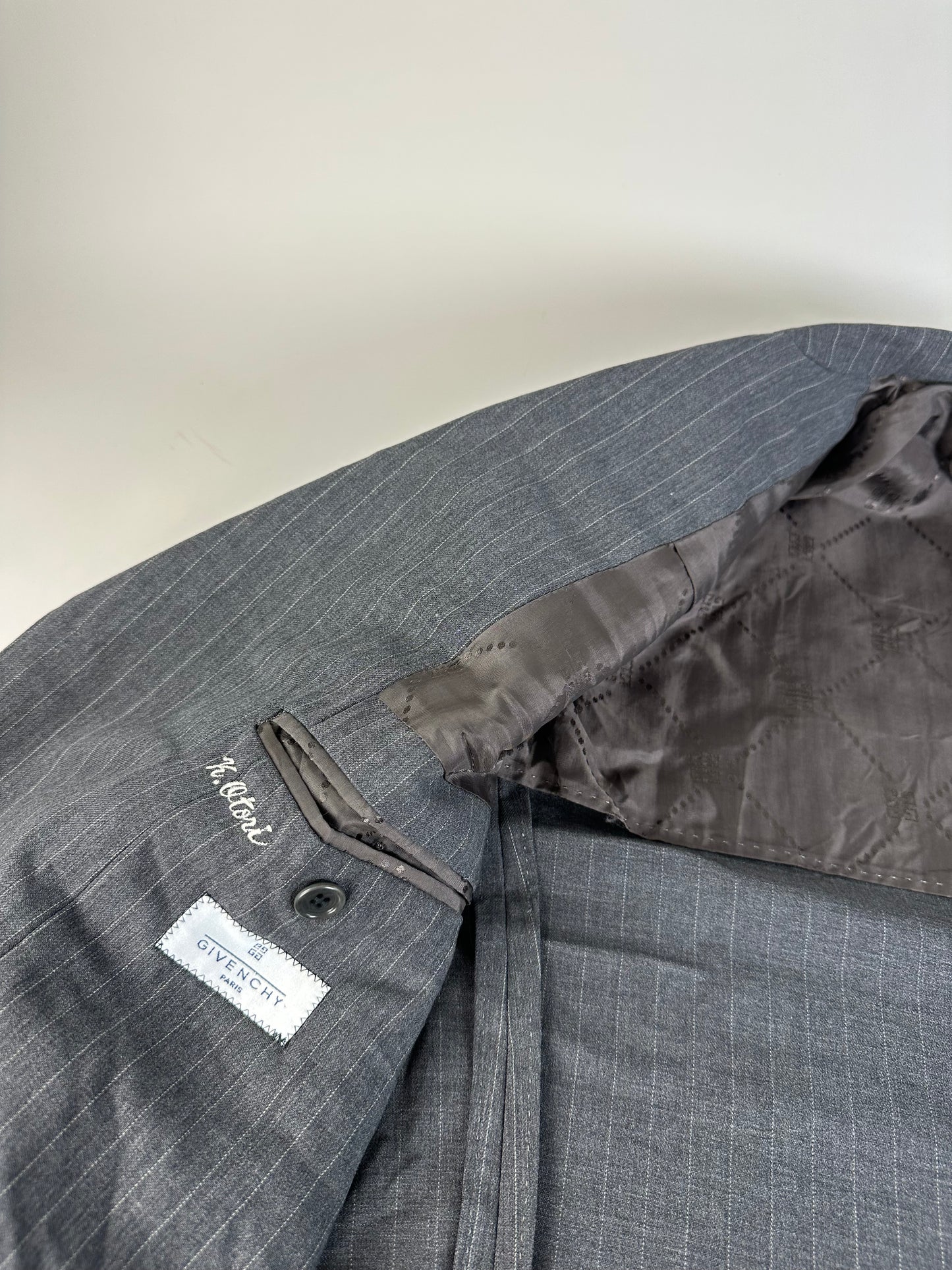 Vintage Mens Givenchy Pinstripe Wool Suit Grey M