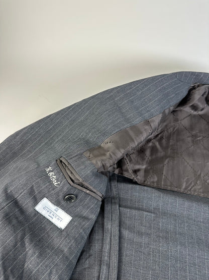 Vintage Mens Givenchy Pinstripe Wool Suit Grey M