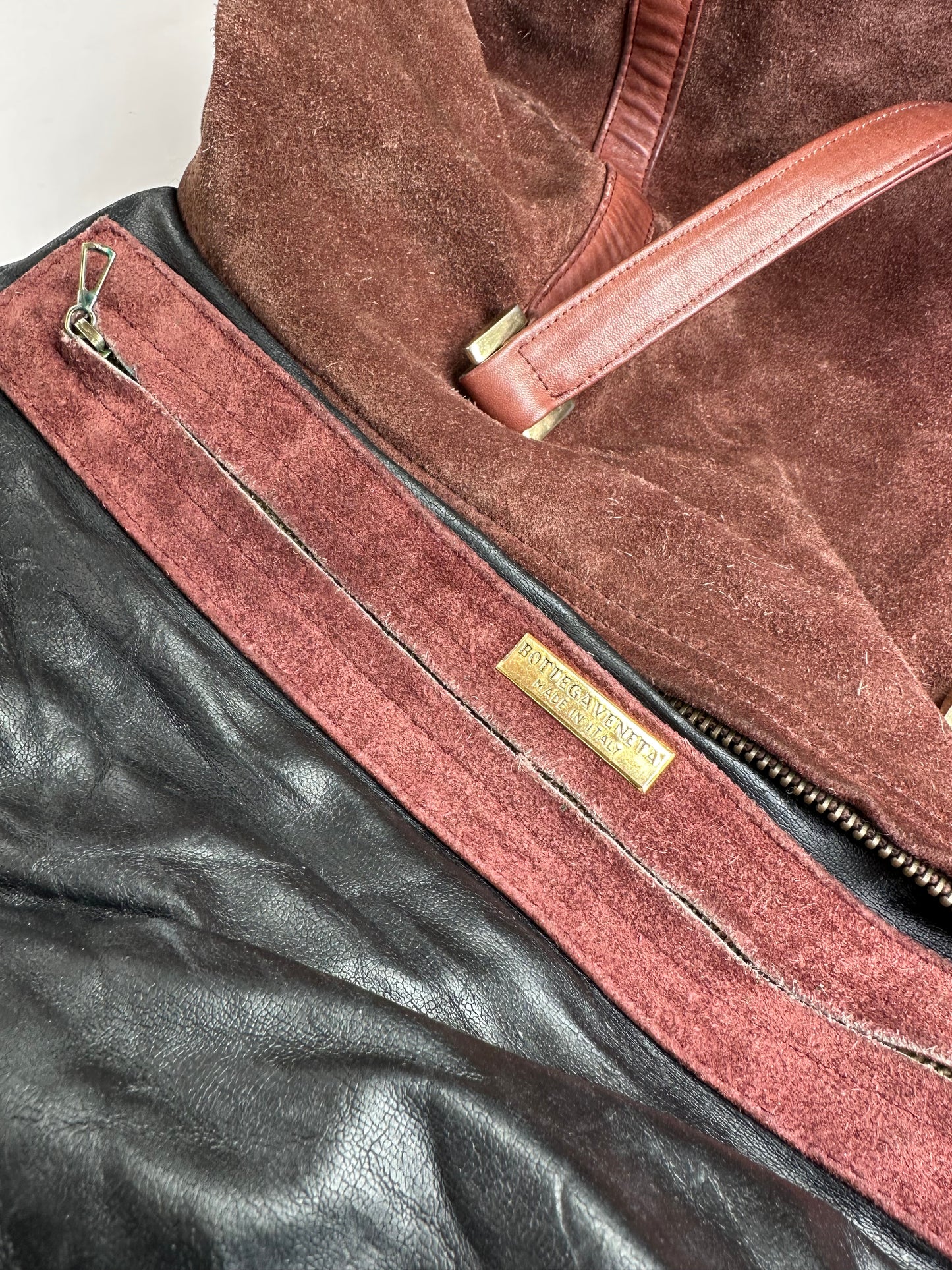 Vintage Bottega Veneta Suede Weekender Duffle Bag Burgundy