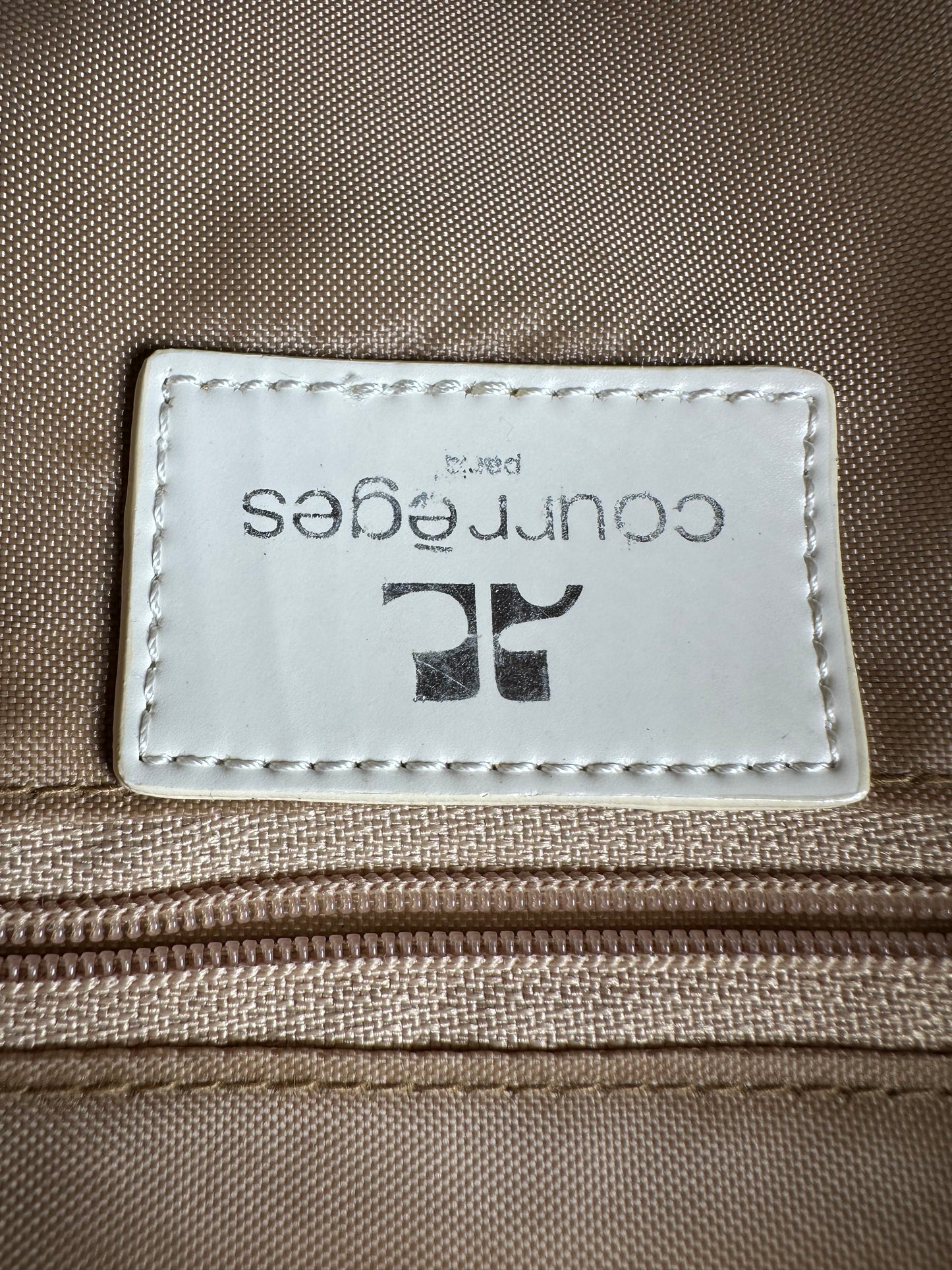 Vintage Courreges Canvas Leather Trim Handbag Beige White