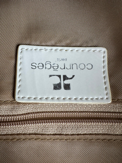 Vintage Courreges Canvas Leather Trim Handbag Beige White