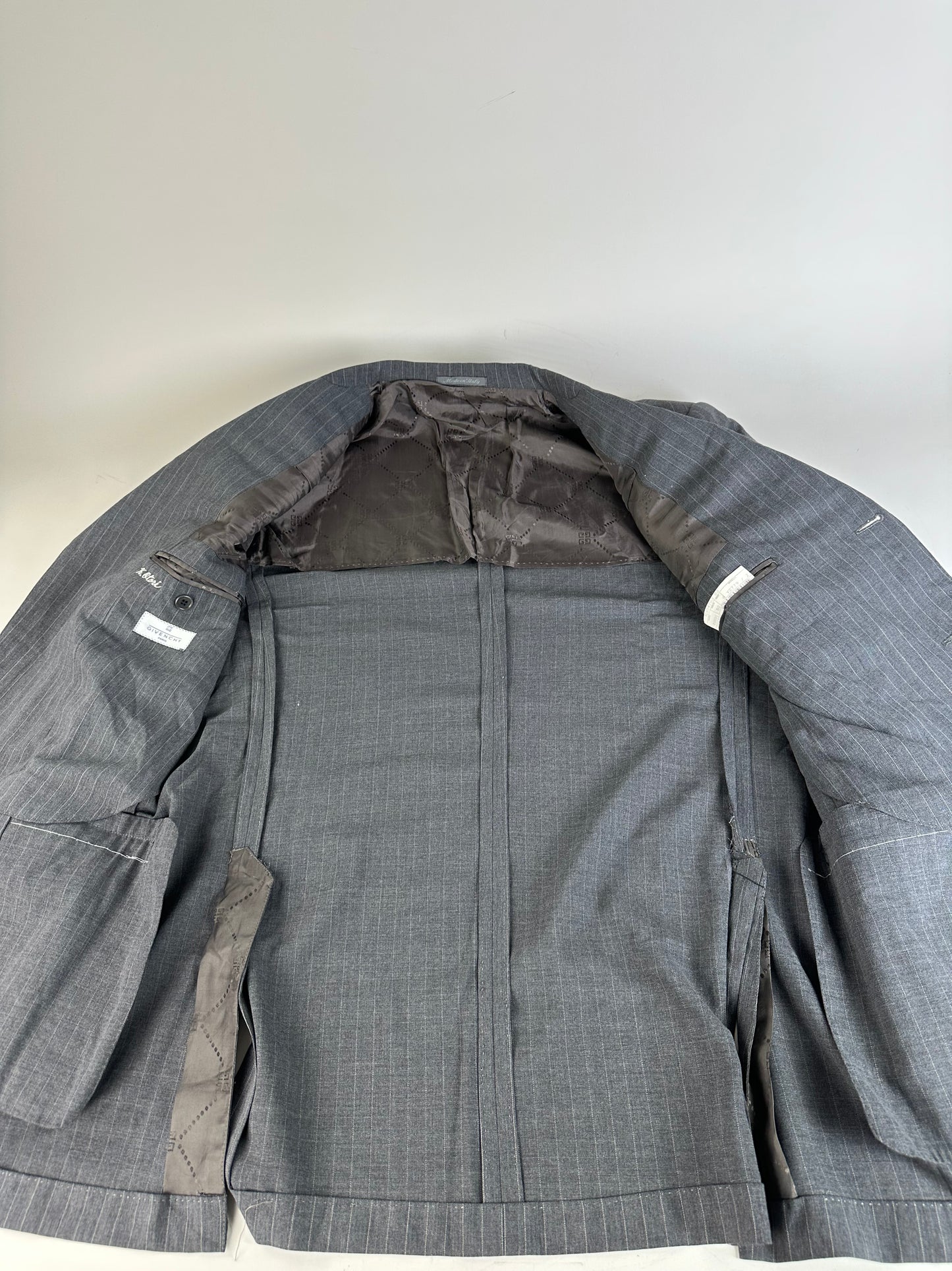 Vintage Mens Givenchy Pinstripe Wool Suit Grey M