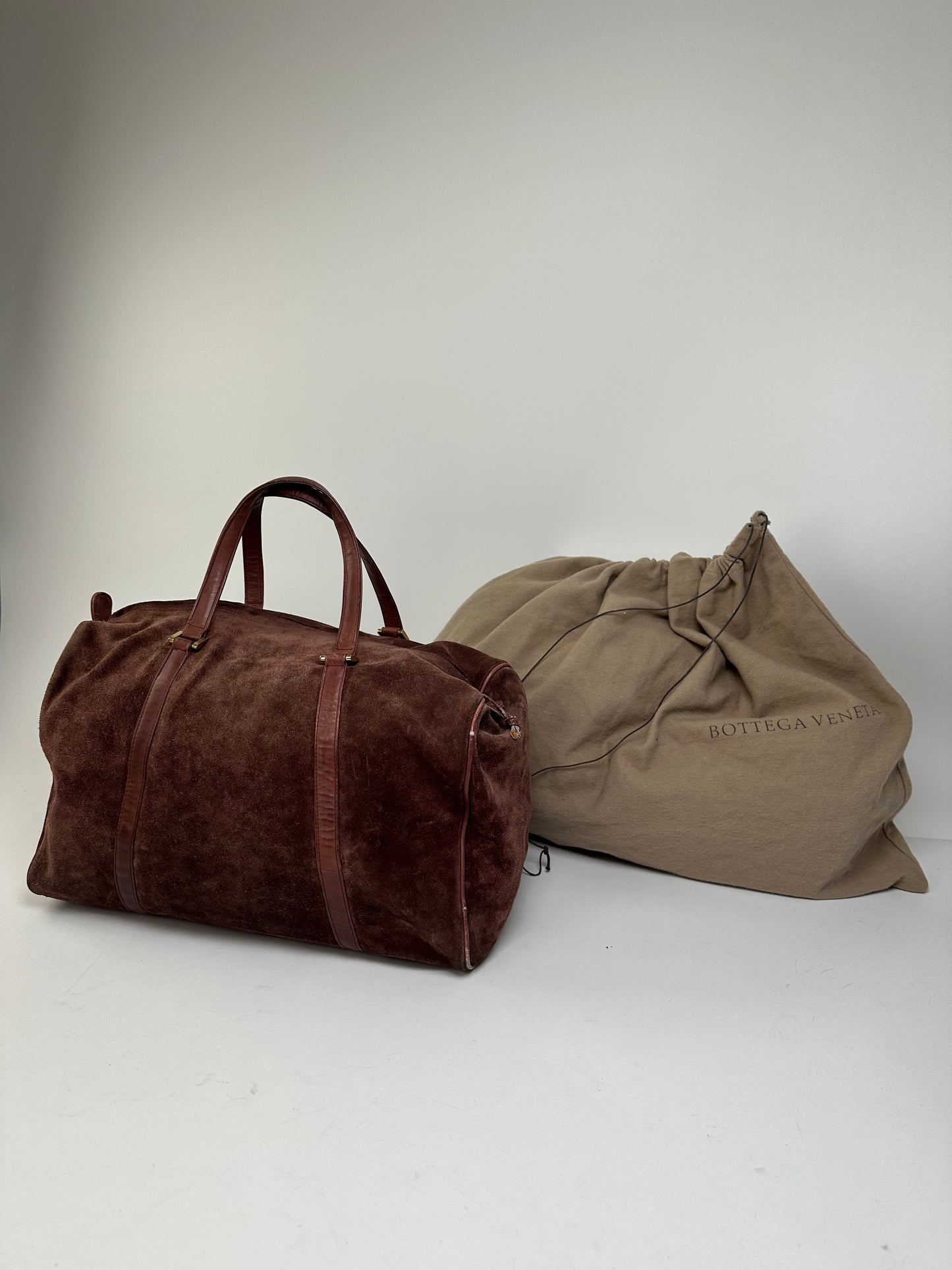 Vintage Bottega Veneta Suede Weekender Duffle Bag Burgundy