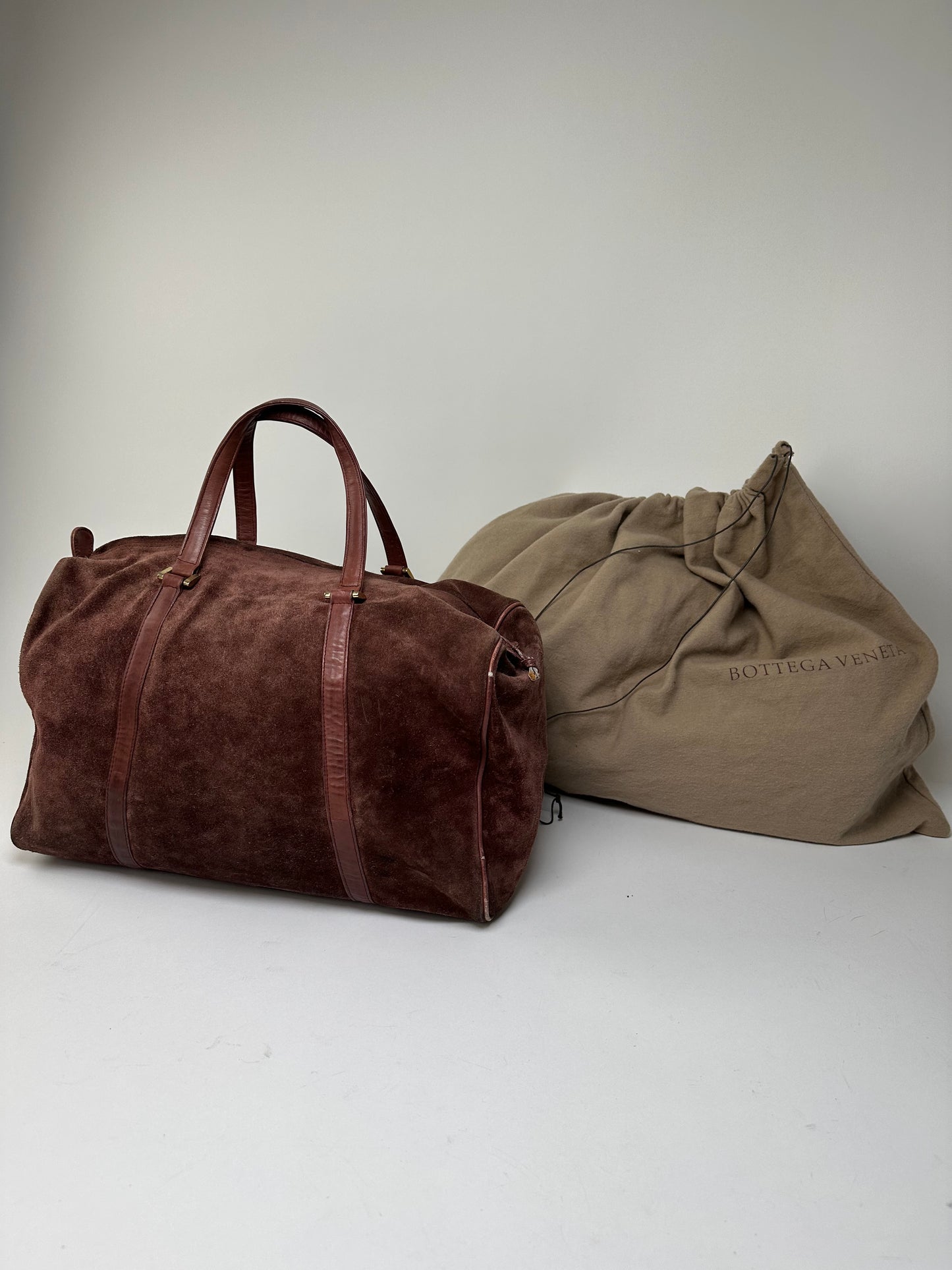 Vintage Bottega Veneta Suede Weekender Duffle Bag Burgundy