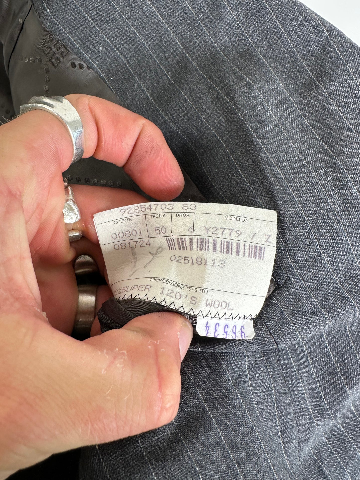 Vintage Mens Givenchy Pinstripe Wool Suit Grey M