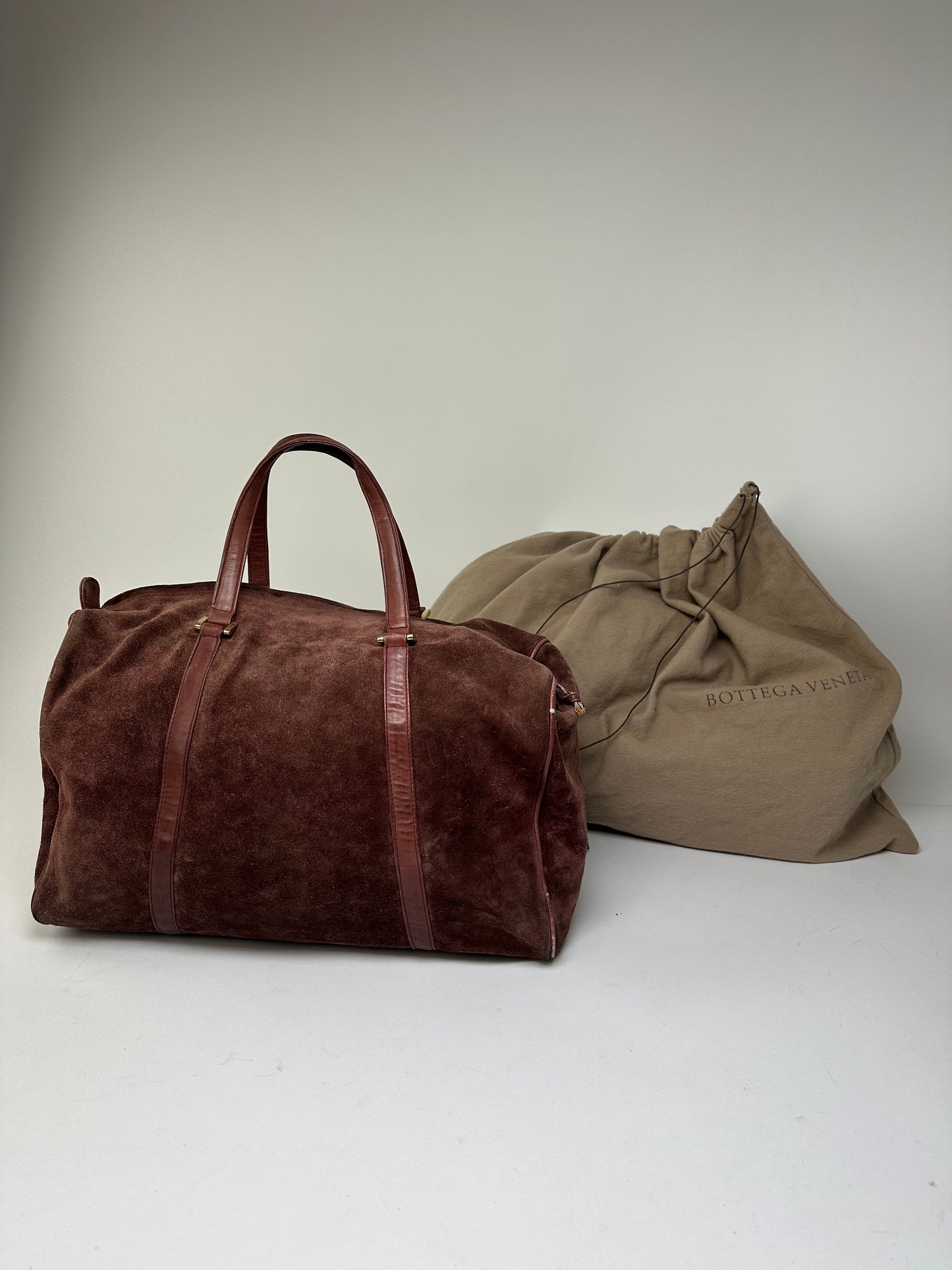 Vintage Bottega Veneta Suede Weekender Duffle Bag Burgundy