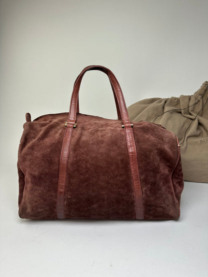 Vintage Bottega Veneta Suede Weekender Duffle Bag Burgundy