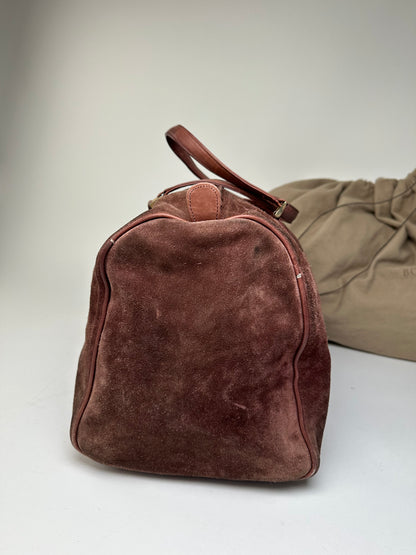 Vintage Bottega Veneta Suede Weekender Duffle Bag Burgundy