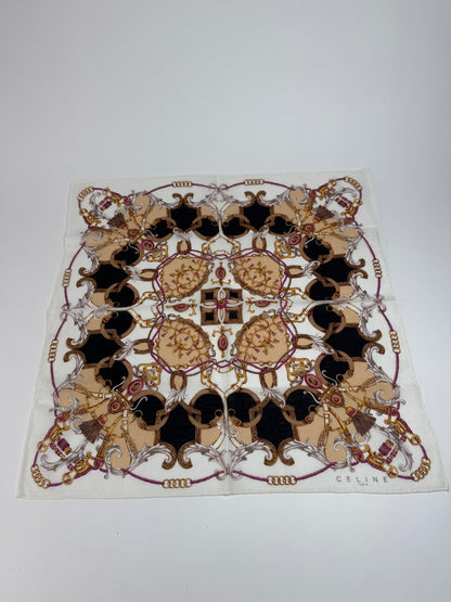 Vintage Celine Silk Scarf White brown