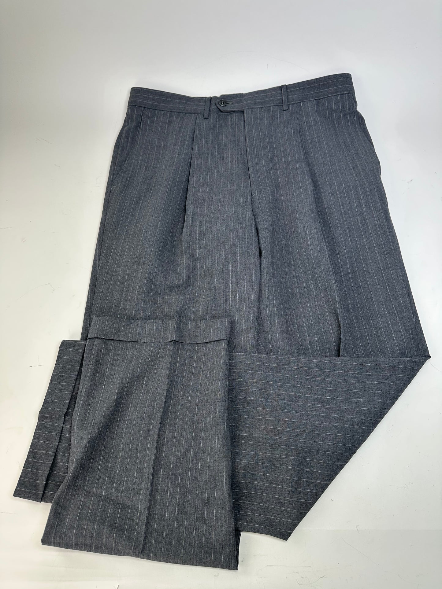 Vintage Mens Givenchy Pinstripe Wool Suit Grey M