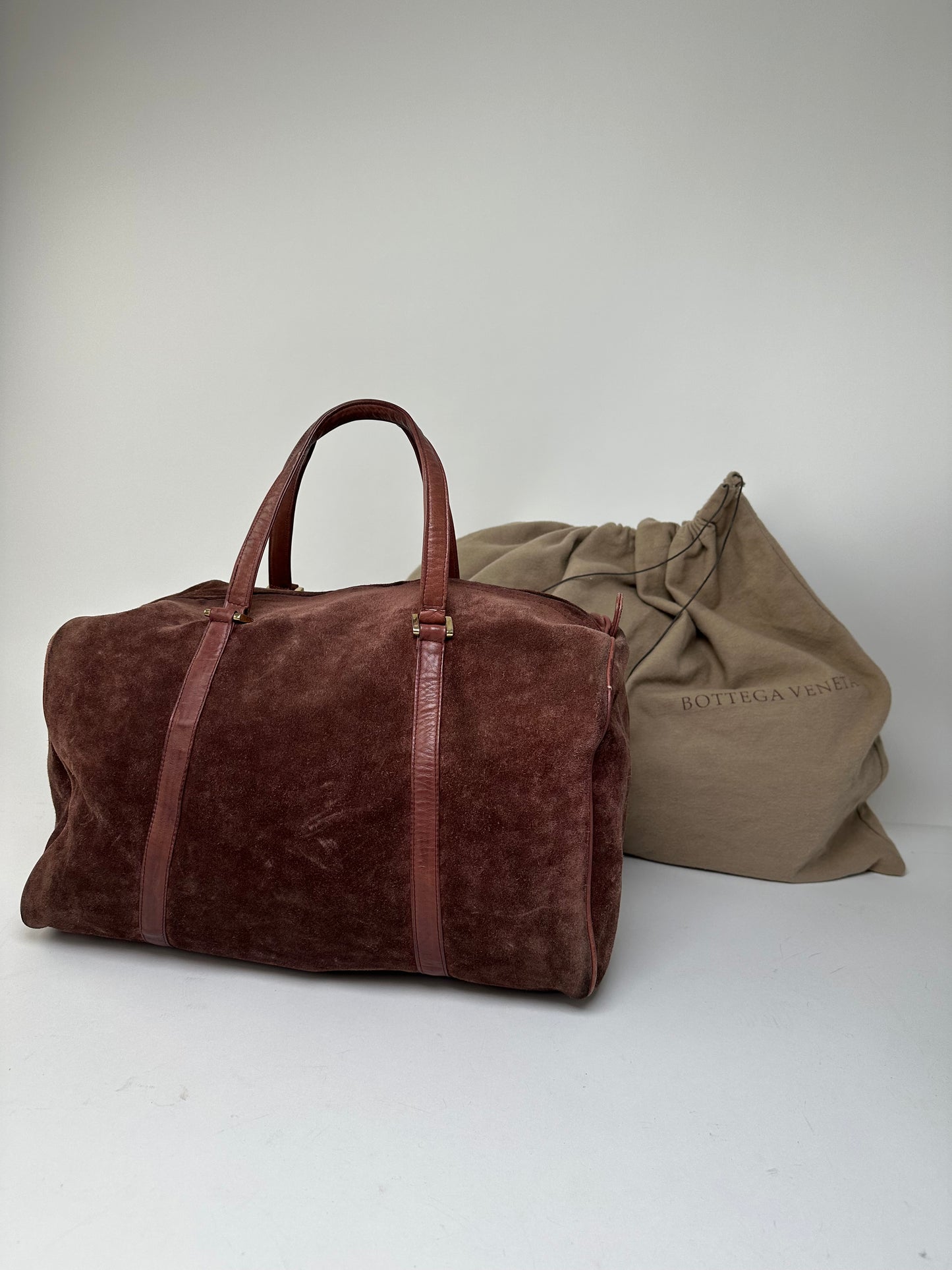Vintage Bottega Veneta Suede Weekender Duffle Bag Burgundy