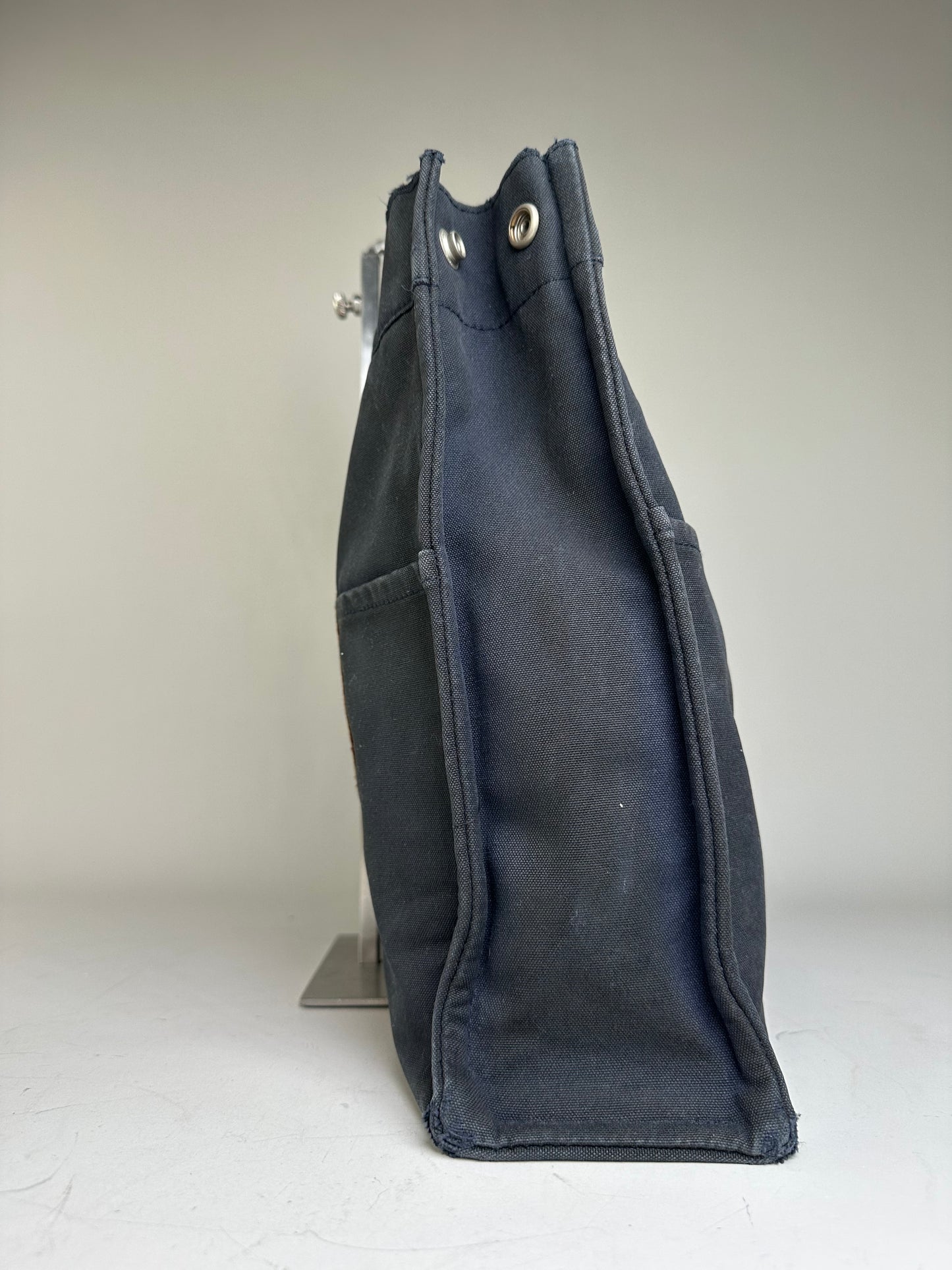 Vintage Hermes Canvas Tote Navy Brown Stripe