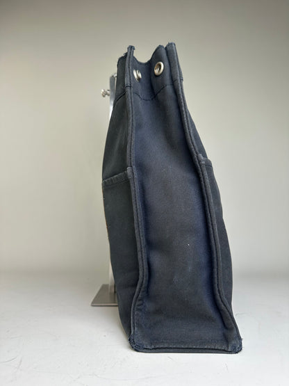 Vintage Hermes Canvas Tote Navy Brown Stripe