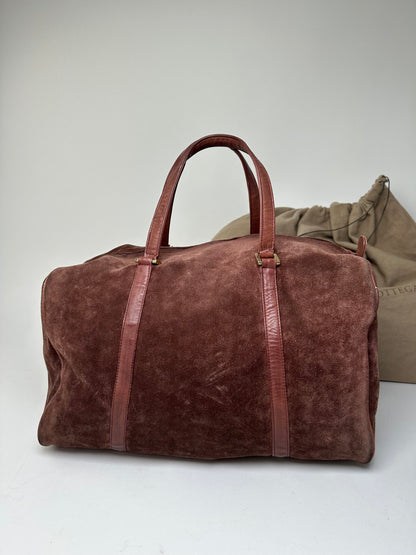 Vintage Bottega Veneta Suede Weekender Duffle Bag Burgundy
