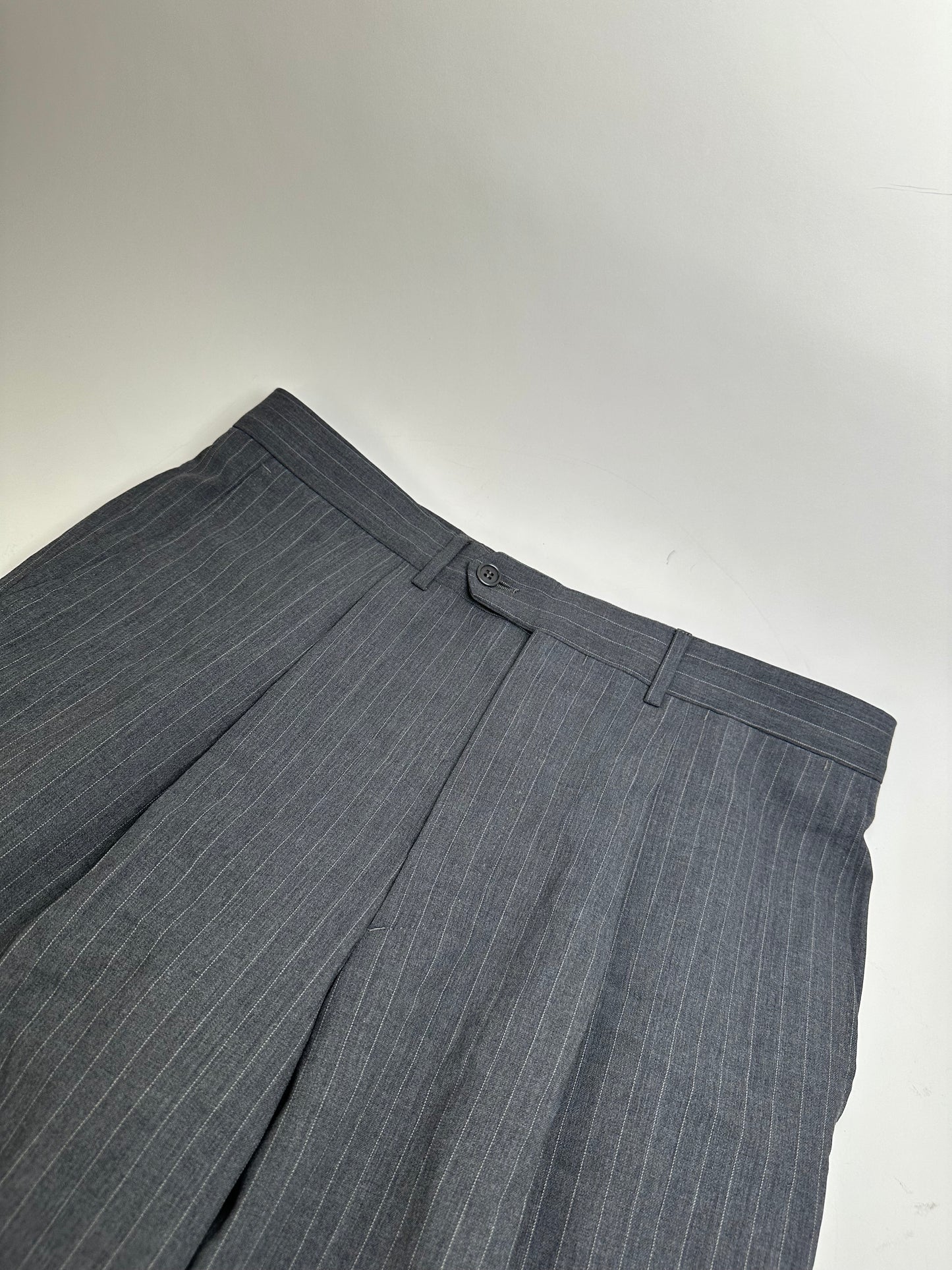 Vintage Mens Givenchy Pinstripe Wool Suit Grey M