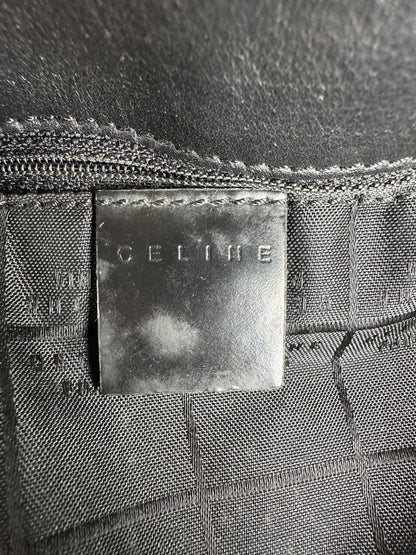 Vintage Celine Paris Triomphe Monogram Patent Leather Shoulder Bag Silver Black