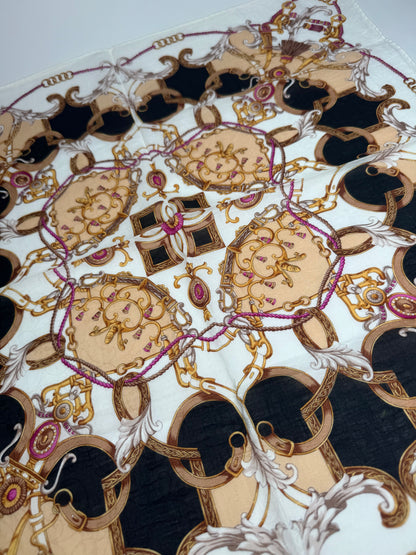 Vintage Celine Silk Scarf White brown